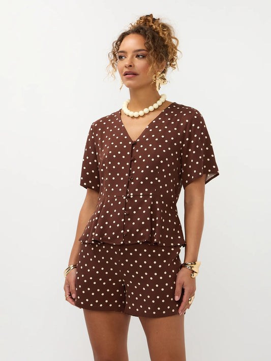 YDENCE Short Adeline Brown Polkadot