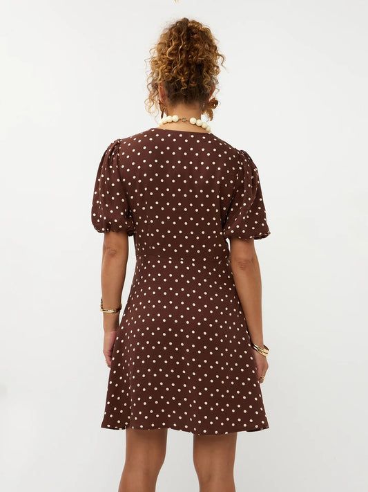 YDENCE Dress Amaya Brown Polkadot