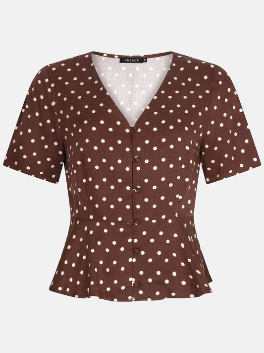 YDENCE Top Luna Brown Polkadot
