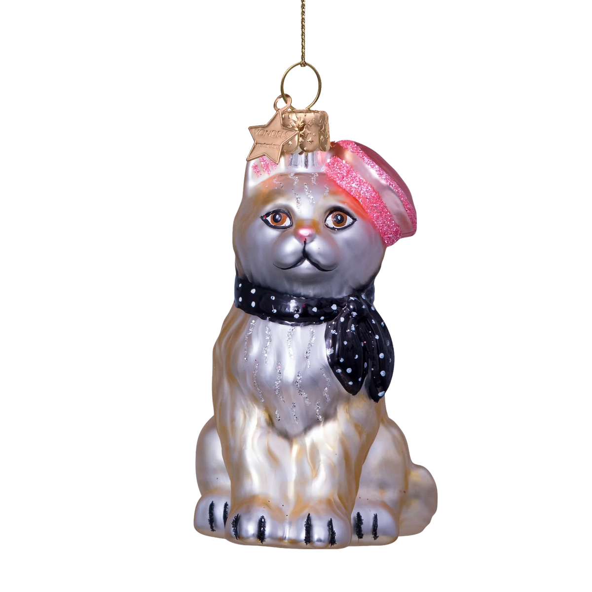 Vondels Amsterdam Ornament glass Cat with Barret and Scarf