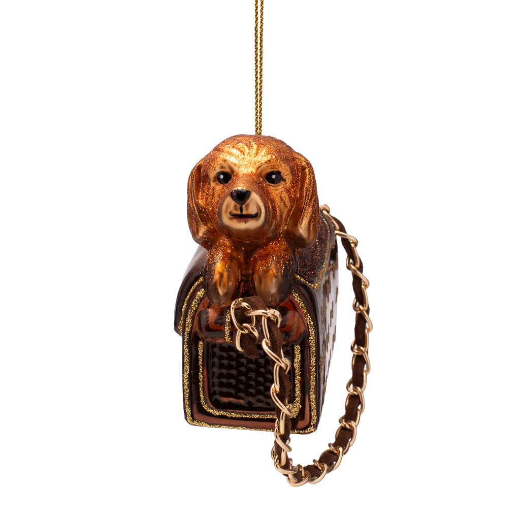 Vondels Amsterdam Ornament glass Dog in Bag with Glitter Bones