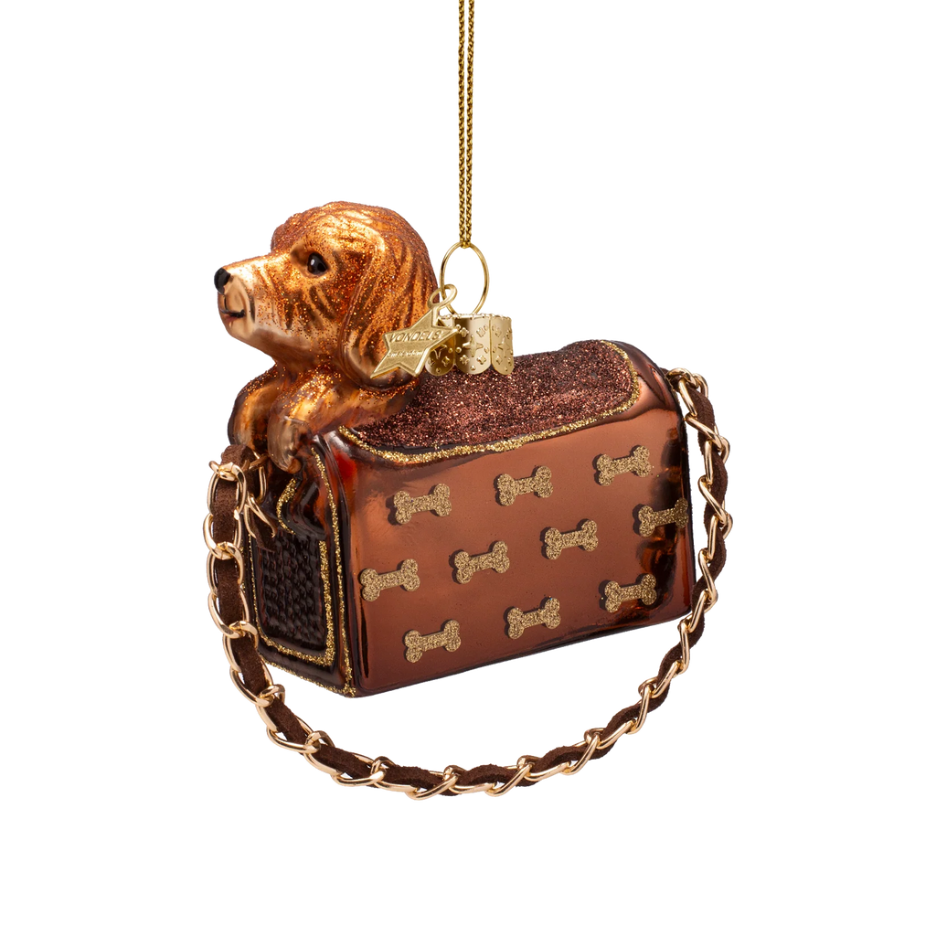 Vondels Amsterdam Ornament glass Dog in Bag with Glitter Bones
