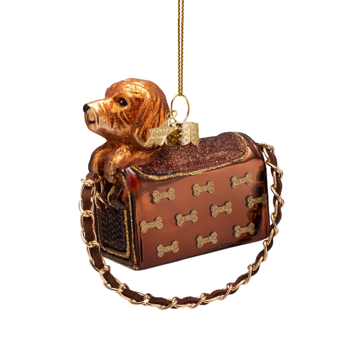 Vondels Amsterdam Ornament glass Dog in Bag with Glitter Bones