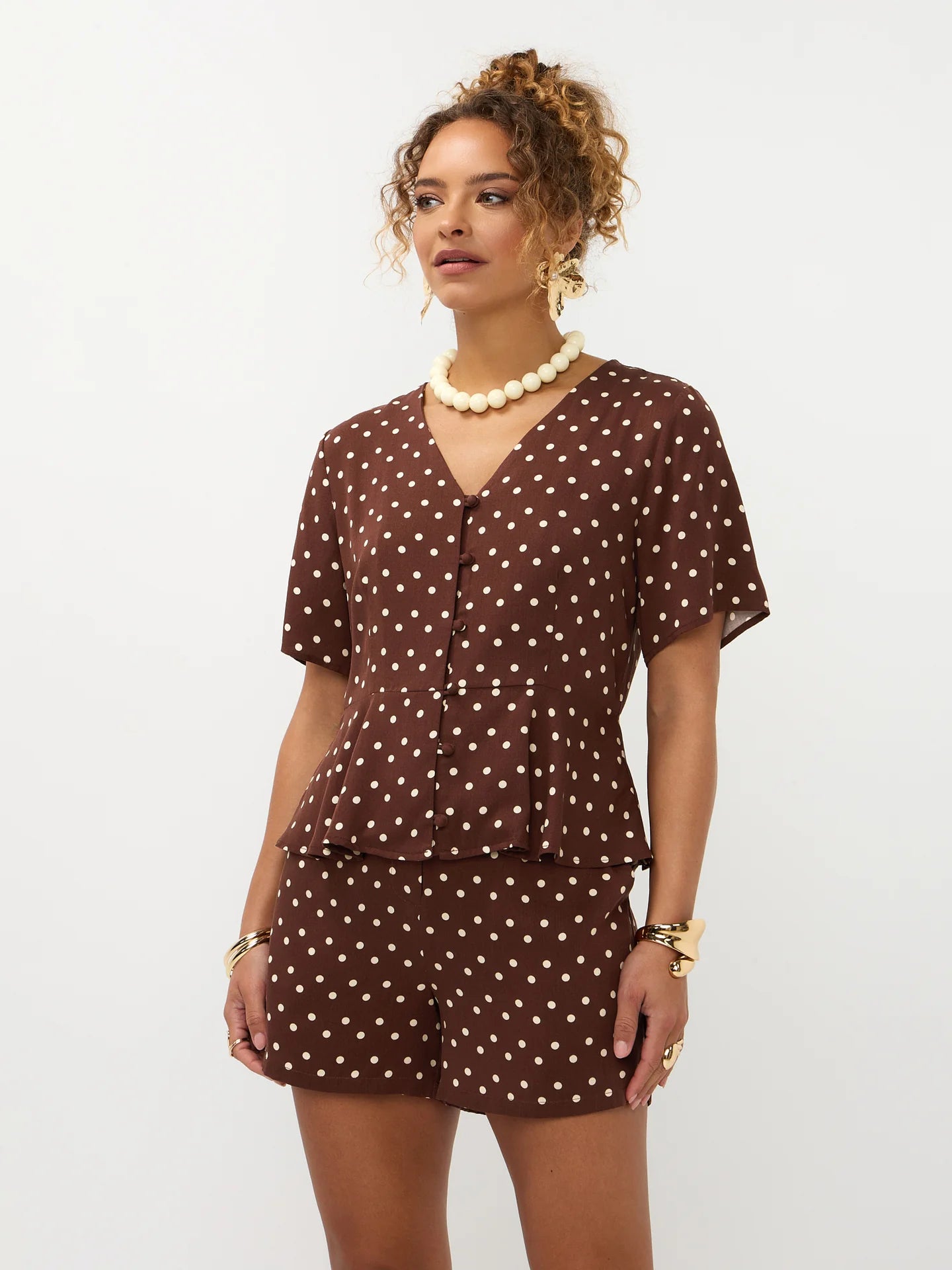 YDENCE Short Adeline Brown Polkadot