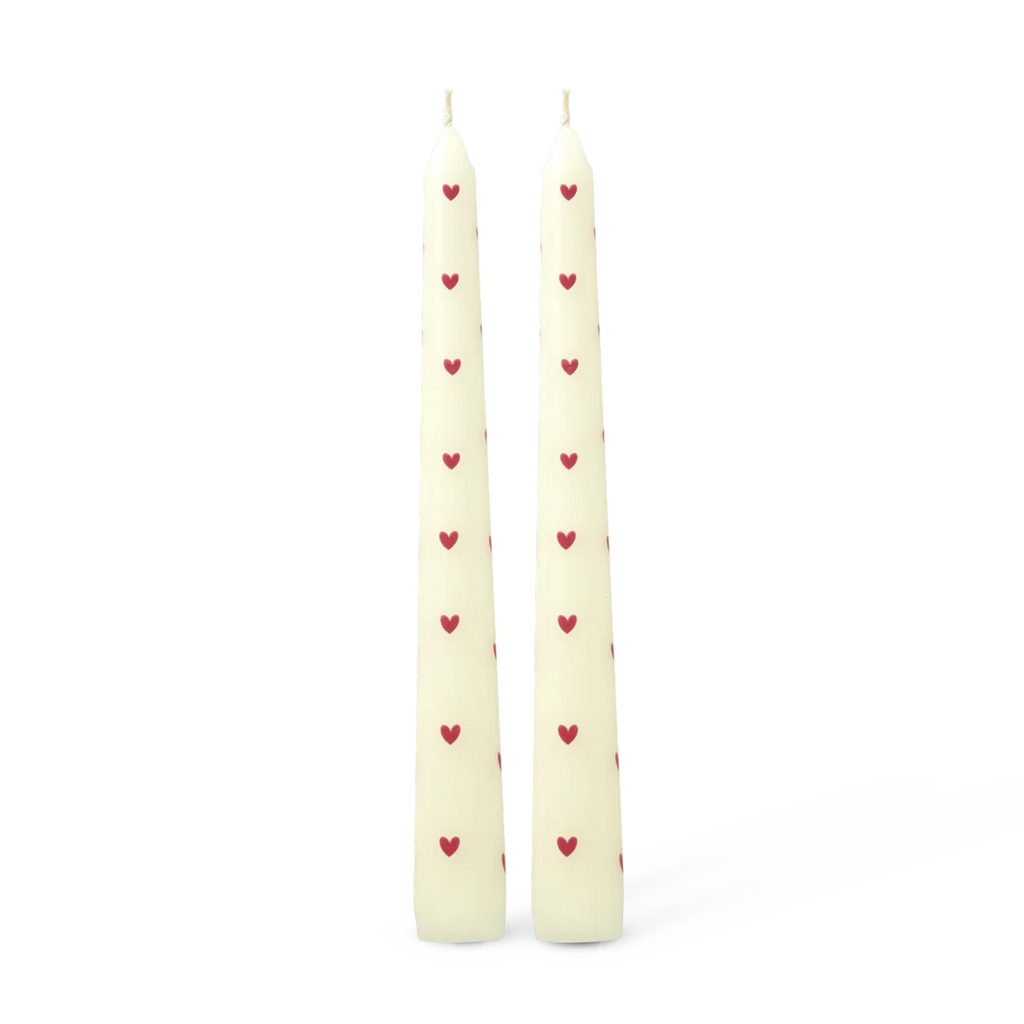 RICE Paraffinewas Kaars Crème Heart Print - Set van 2