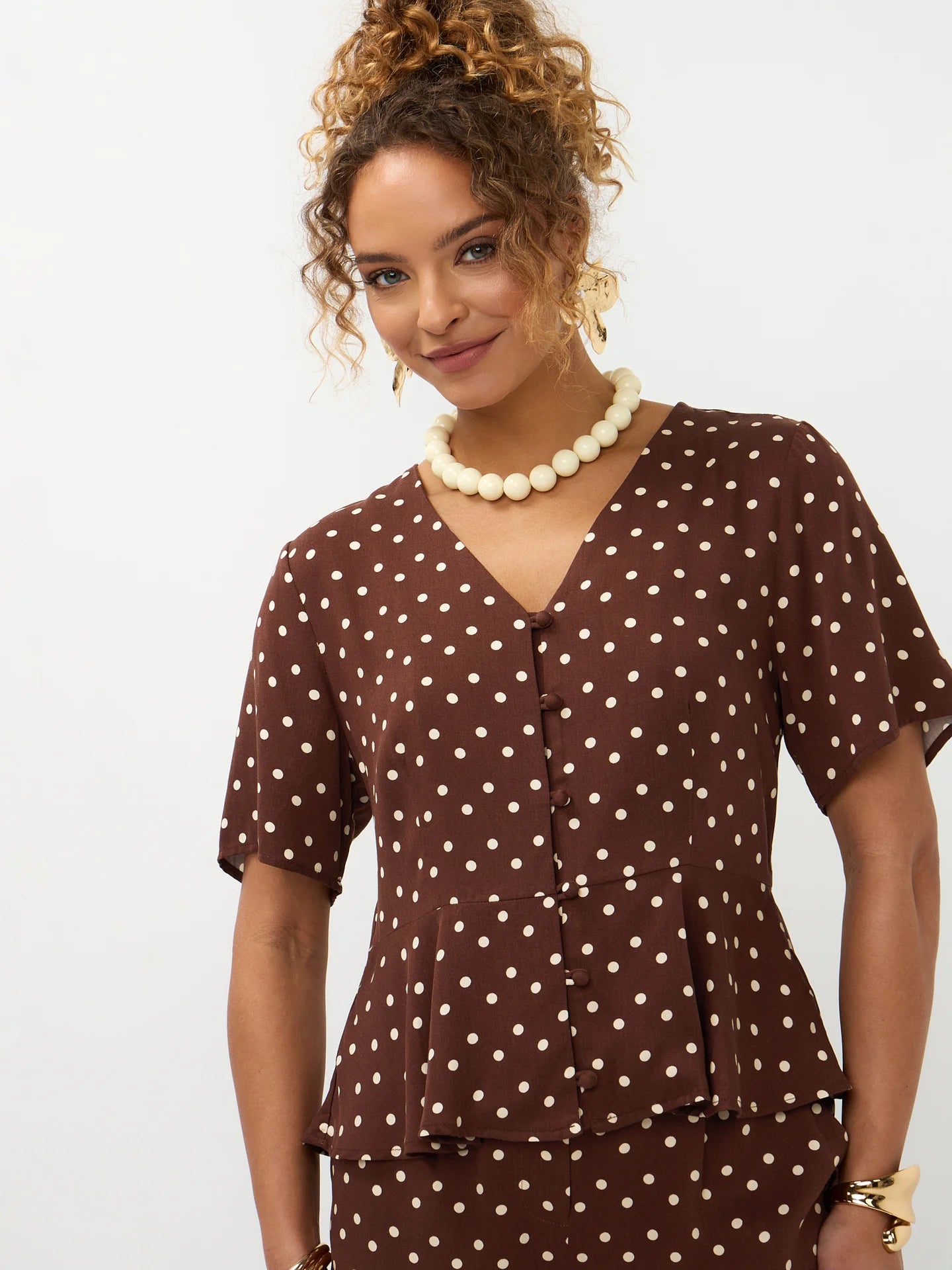 YDENCE Top Luna Brown Polkadot