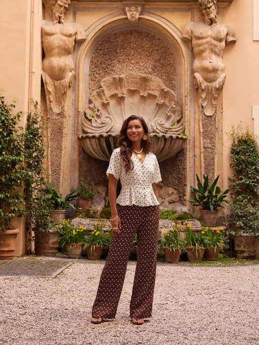 YDENCE Pants Stacey Brown Polkadot