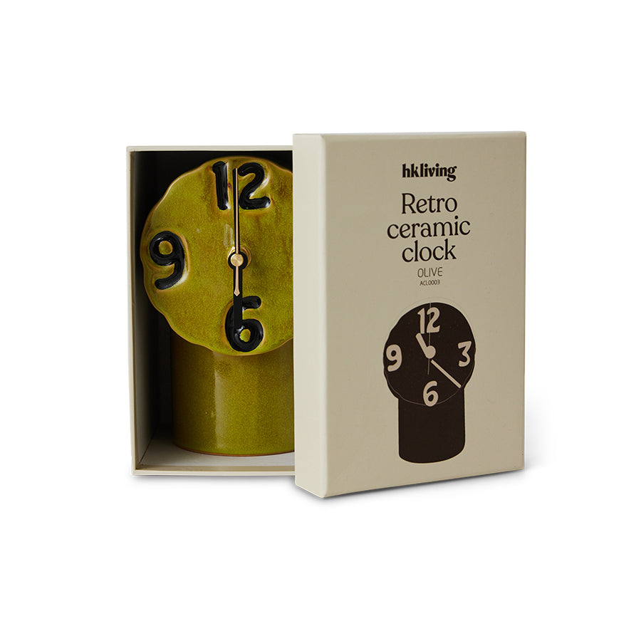 HKLIVING 70s ceramics Retro keramische klok Olive