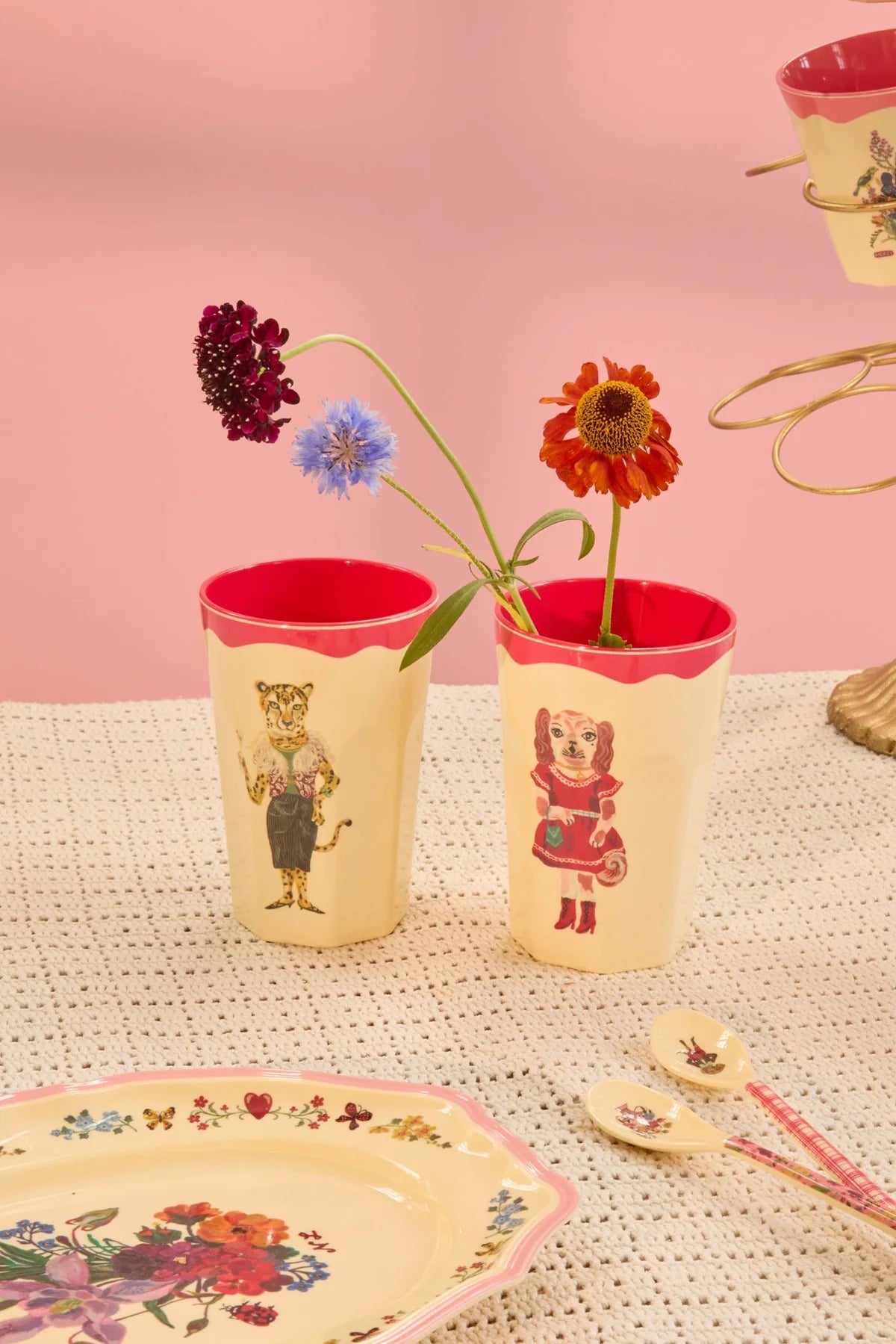 RICE Grote beker Rood Animals Nathalie Lété Set van 2