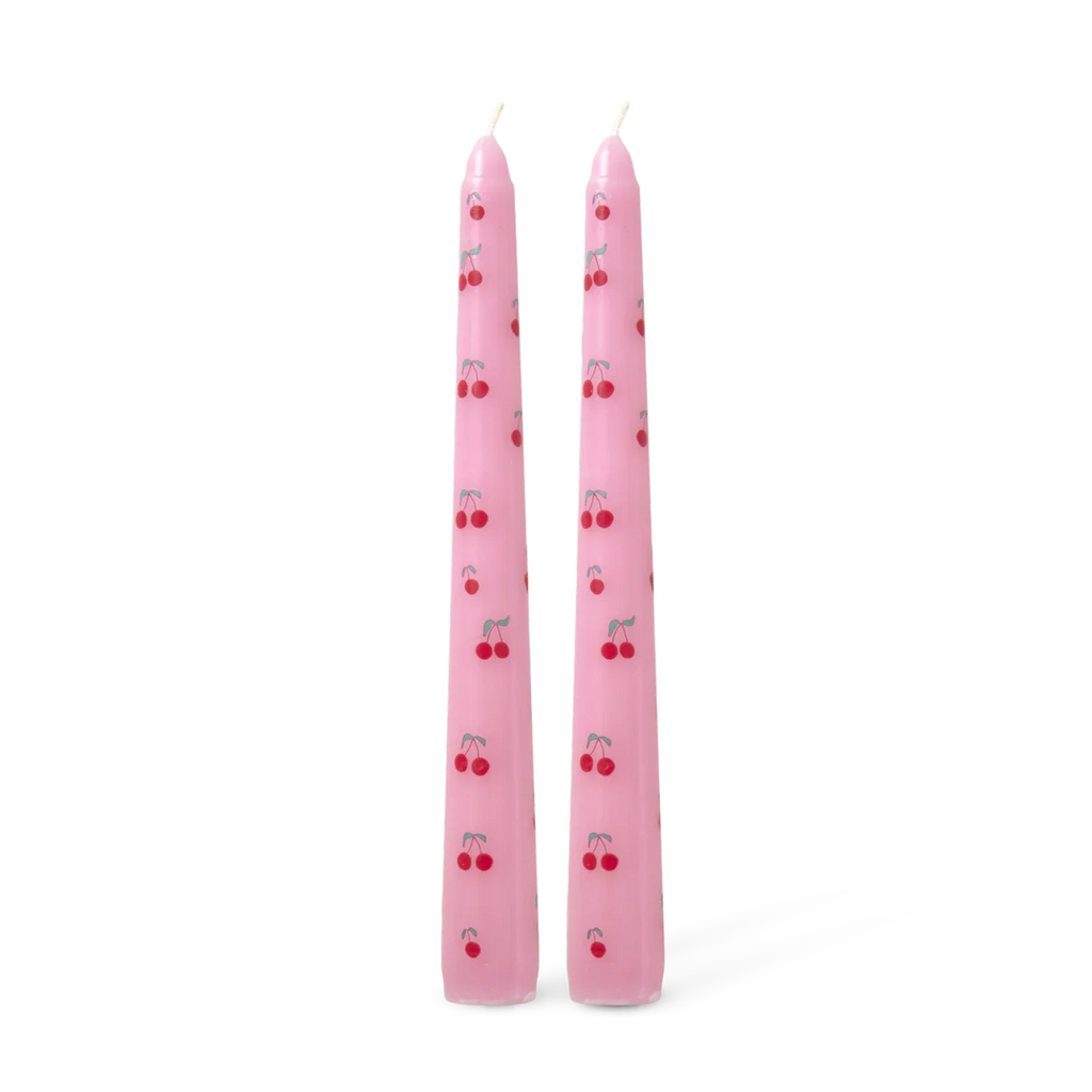 RICE Paraffinewas Kaars Roze Cherry Print - Set van 2