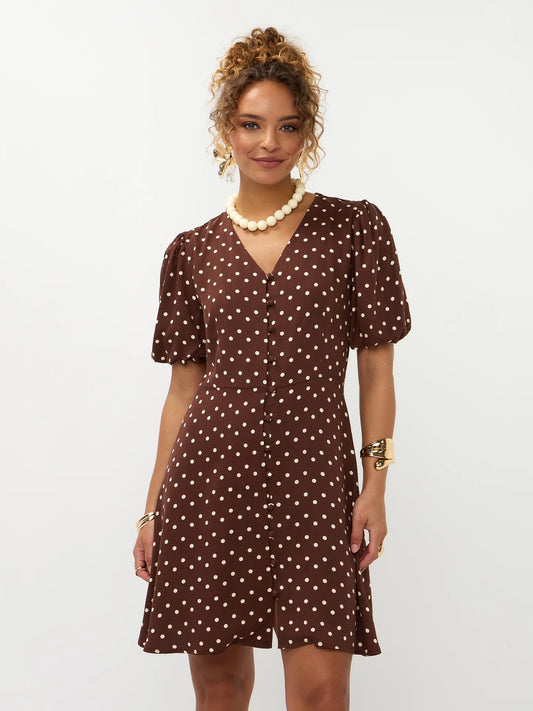 YDENCE Dress Amaya Brown Polkadot