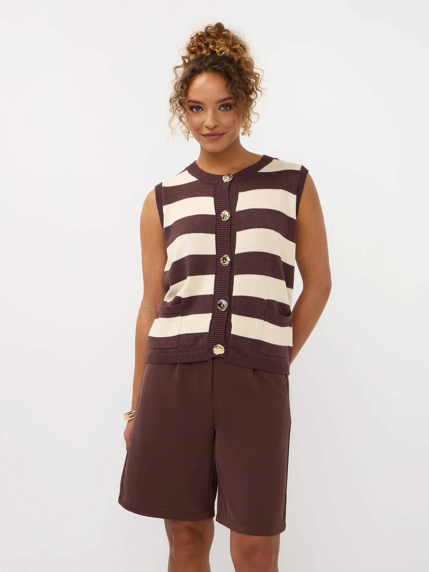 YDENCE Knitted Top Judith Brown & Ecru