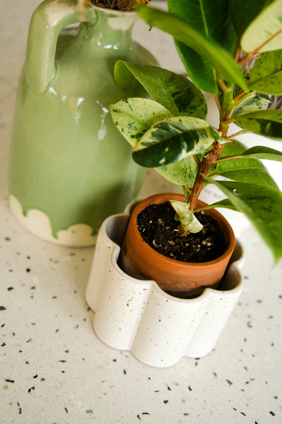 Zelfwatergevende pot Paula Gevlekt wit