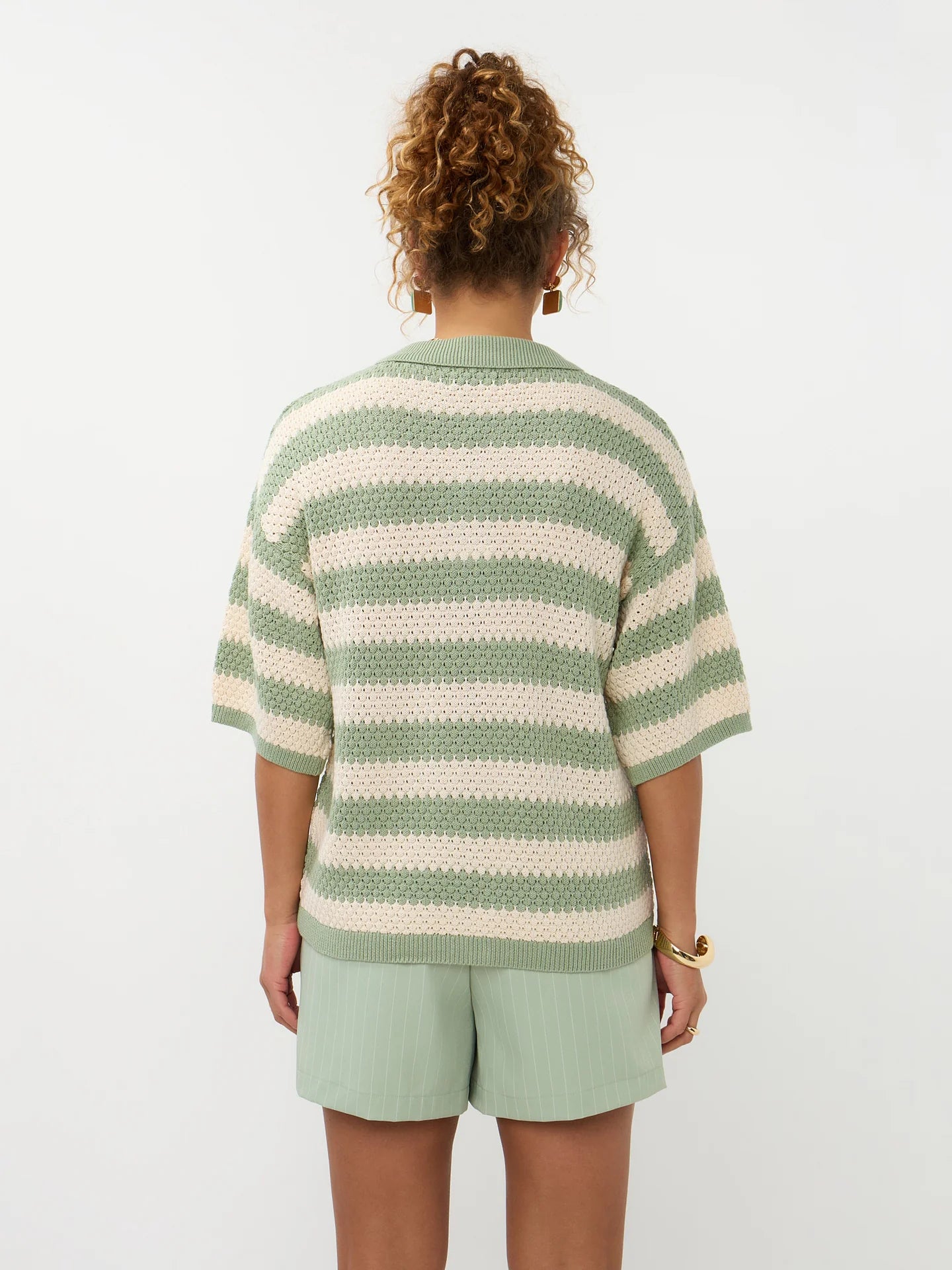 YDENCE Knitted Top Janouk Sage Green & Ecru
