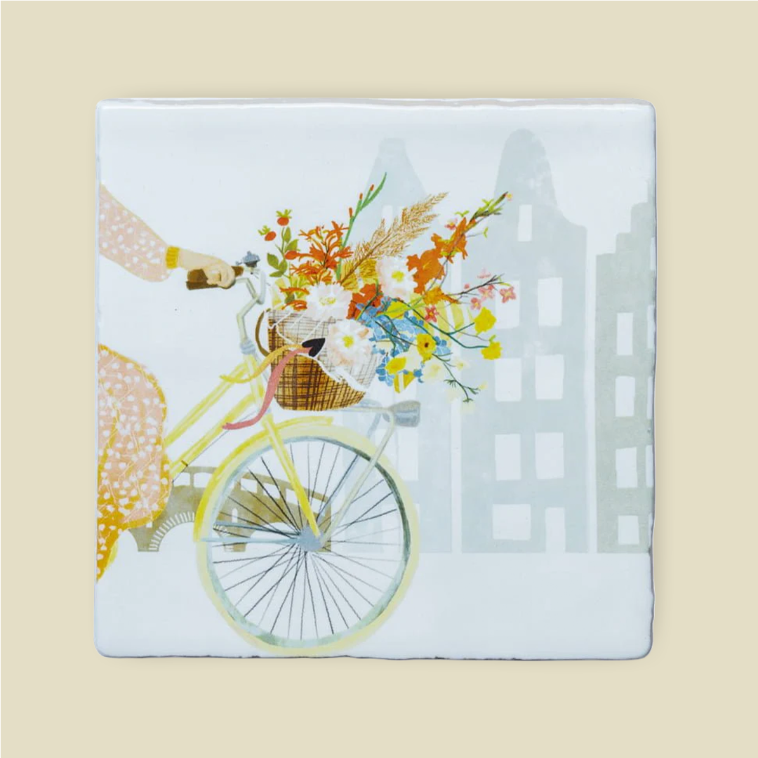 Vrolijkheid in een fietsmand Tegel